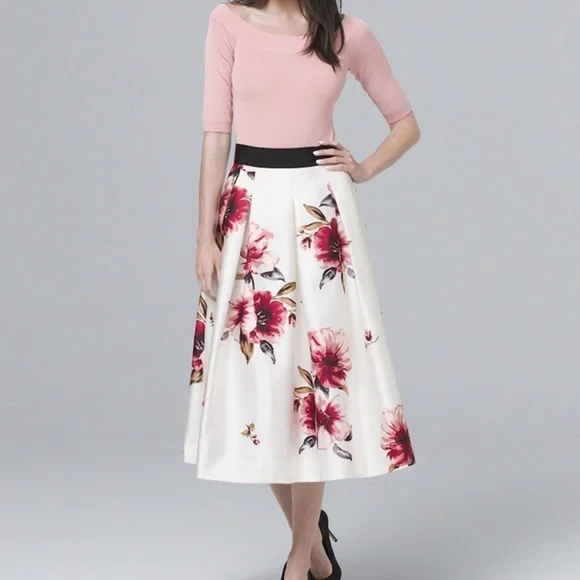 White House Black Market Floral A-Line Midi Skirt - Picture 3 of 4